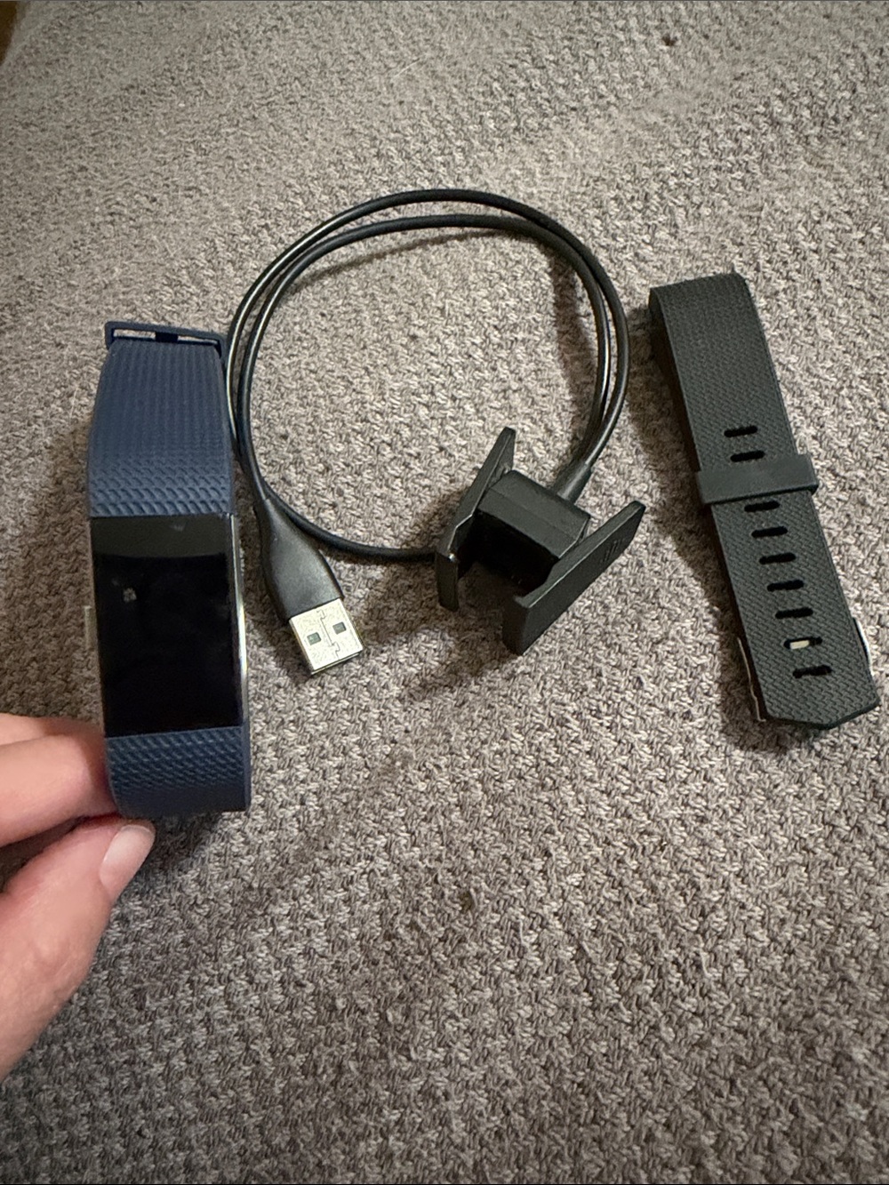fitbit Charge Fitness Tracker with Navy Blue Band and Black Replacement Strap